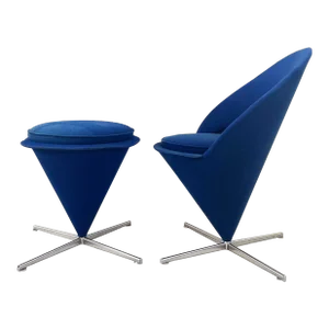 1960s Original Early Verner Panton Cone Swivel Chair + Ottoman Set-- 2 Pieces