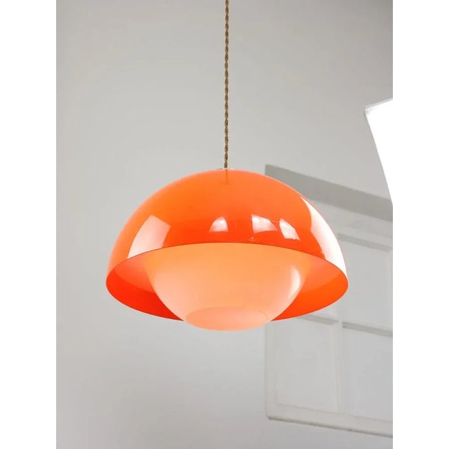 Orange Italian Space Age Pendant in Chrome and Acrylic Glass, 1970s For Sale - Image 8 of 18