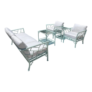 Vintage Faux Bamboo Patio Set by Meadowcraft, Chippendale Details and Sunbrella Cushions