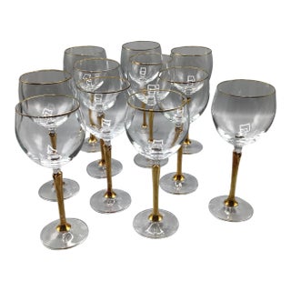 Versailles Gold Stem Wine Glasses With Gold Rim by Colony - Set of 11 For Sale