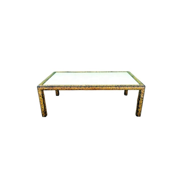 Wood 1990s Theodore Alexander Style Bamboo Faux Tortoiseshell Faux Goat Skin Large Regency Style Coffee Table For Sale - Image 7 of 12