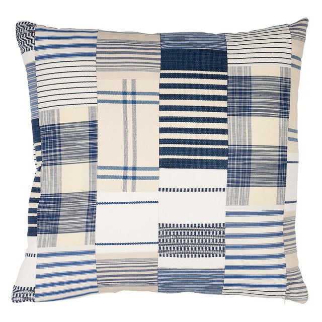 Contemporary Schumacher Carlisle Patchwork 22" Pillow in Indigo For Sale - Image 3 of 3