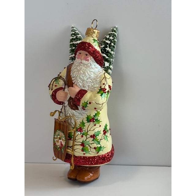 Glass Patricia Breen “Holly’s” Santa Hand-Painted Glass Christmas Ornament For Sale - Image 7 of 12