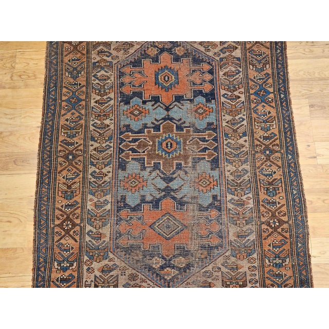 Late 19th Century 19th Century Persian Malayer Rug, Handwoven Geometric Pattern, Turquoise & Ivory, 4’ X 6’ For Sale - Image 5 of 10