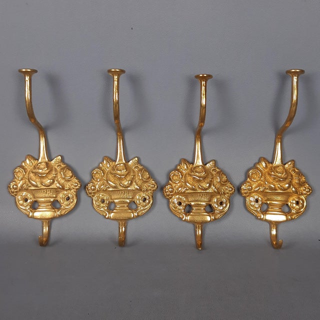Lombard Brass Coat Hangers with Rose Baskets, Italy, 1960s, Set of 4 For Sale - Image 12 of 12