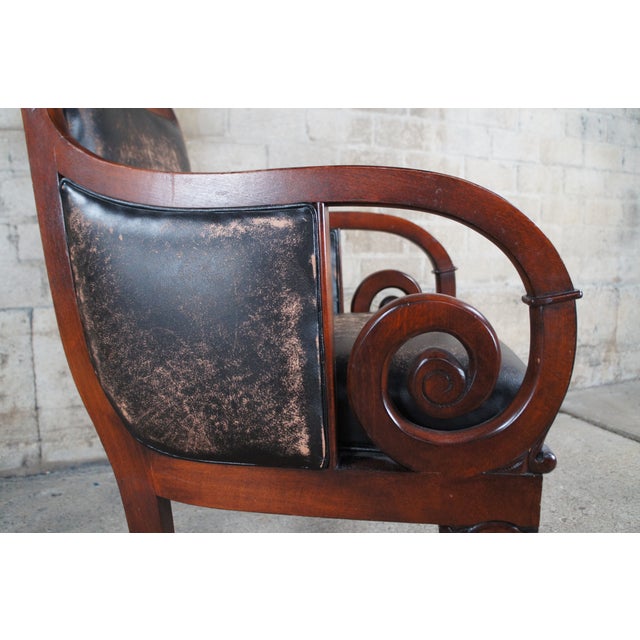 Brown Late 20th Century Henredon Mahogany Distressed Leather French Empire Regency Club Lounge Armchair For Sale - Image 8 of 12