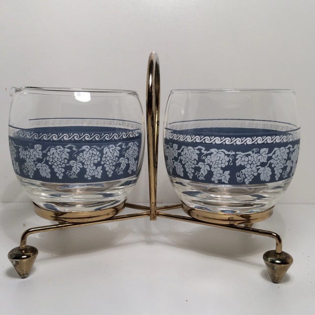 Mid-Century Creamer and Sugar with Grape Design in Caddie For Sale - Image 4 of 11