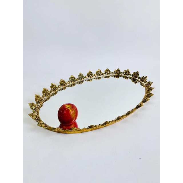 Large Oval Rose Gilt Filigree Mirror Bar Tray For Sale - Image 4 of 4