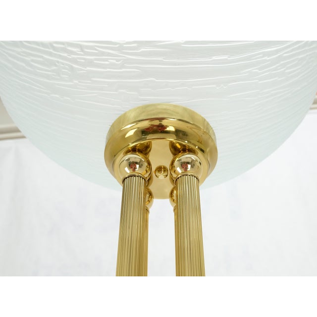 Mastercraft Pair of Mid Century Modern Brass Etched Glass Shades Torcheres Floor Lamps MINT! For Sale - Image 4 of 13