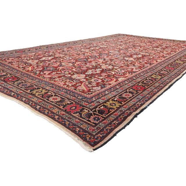 79133 Antique Persian Mahal Rug, 10'08 x 17'08. This hand-knotted antique Persian Mahal rug is a stunning testament to the...