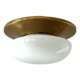 Mid-Century Italian Brass and Glass Flush Mount Light, 1960s For Sale