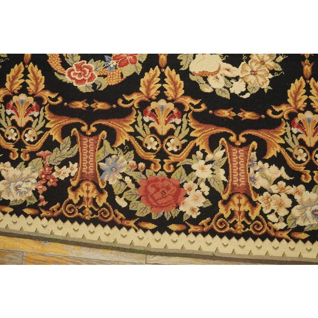 Textile 1980s Black Roses Circle Vintage Chinese European Needlepoint Woven Wool Rug For Sale - Image 7 of 11