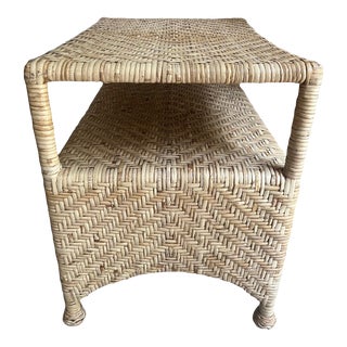 McGuire Furniture Two Tier Wicker Side Table For Sale