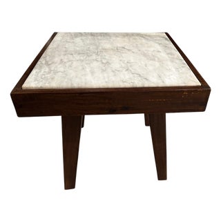 Andrianna Shamaris Mid Century Marble and Wood Side Table For Sale