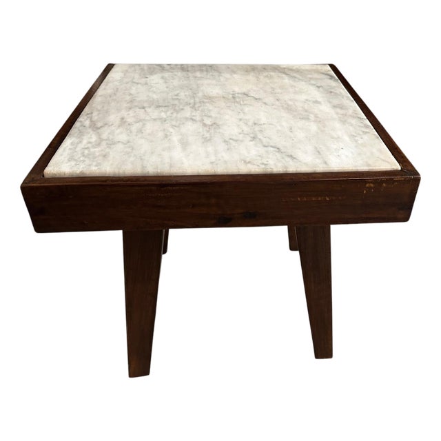 Andrianna Shamaris Mid Century Marble and Wood Side Table For Sale