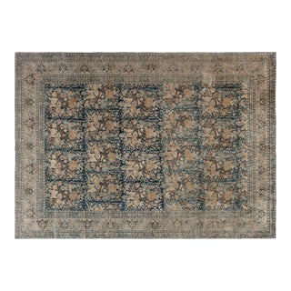 Antique Persian Tabriz Floral Design Blue Handmade Wool Rug For Sale