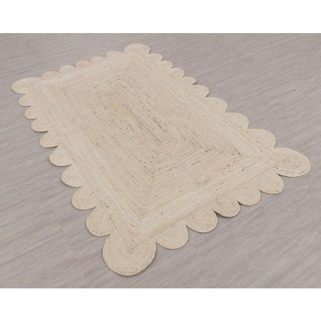 Natural White Jute Scallop Hand Made Rug - 2'x3' For Sale - Image 4 of 12