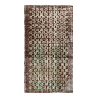Hand-Knotted Vintage Mid Century Distressed Rug in a Brown, Green Floral Pattern For Sale