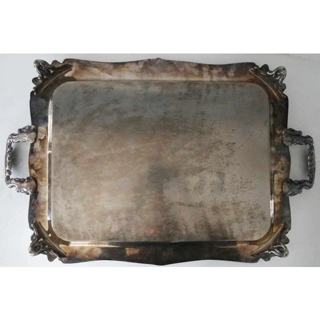 Traditional Antique Silver on Copper Serving Tray For Sale - Image 3 of 8