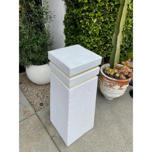 Vintage Angled Plaster Pedestal With Brass Inlay For Sale - Image 10 of 11
