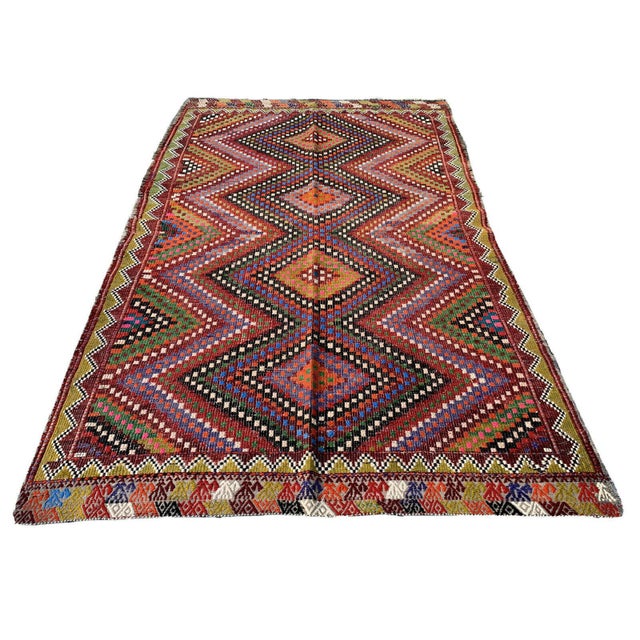 Vintage Turkish Wool Traditional Kilim Rug For Sale - Image 5 of 11