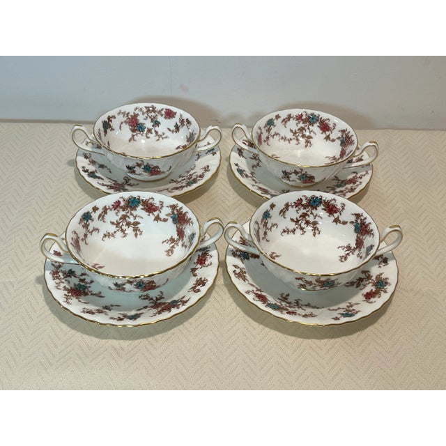 1950s Minton Ancestral Footed Cream Soup Bowl & Saucer Sets English Bone China- 8 Sets For Sale - Image 9 of 9