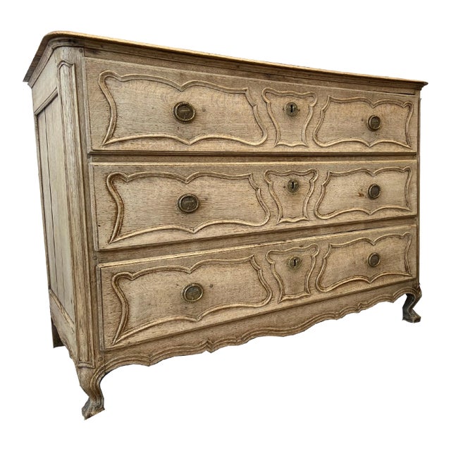 1800s Antique French Bleached Oak Wood Commode For Sale
