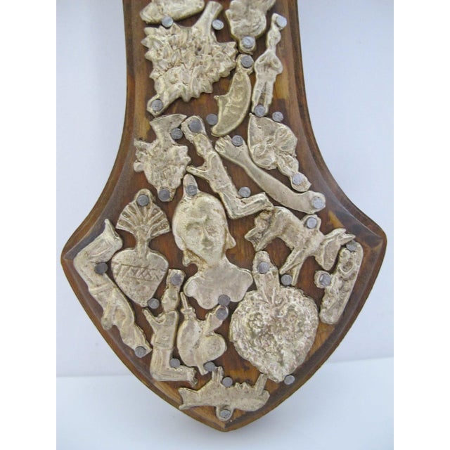 Milagros Sacred Amulet Charms Large Mexican Folk Art Wooden Wall Cross For Sale - Image 4 of 8