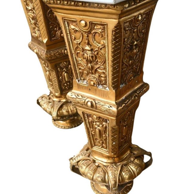 Louis XVI Revival Pedestals with Marble Ormolu Urns, Set of 2 For Sale - Image 6 of 7