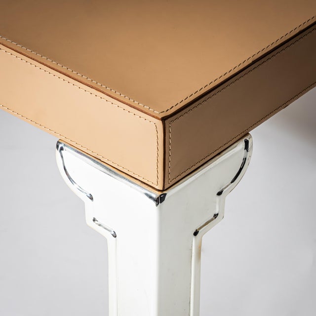 2000 - 2009 Console Table in Leather and Stainless Steel, 2000s For Sale - Image 5 of 9