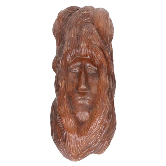 Large Solid Wood Carved Face Tiki / Hippie Style Circa 1970's For Sale - Image 10 of 12