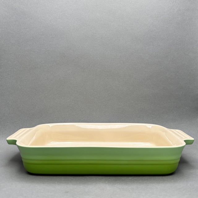 Contemporary Vintage Le Creuset Kiwi Green Stoneware Rectangular Baking Dish Casserole Baker For Sale - Image 3 of 7