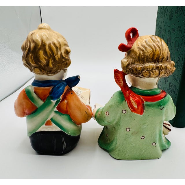 Ceramic Pair of Vintage Japanese Figures-Children Reading For Sale - Image 7 of 8