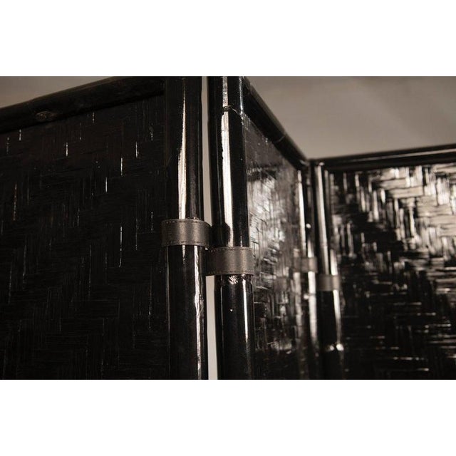Wood Italian Black-Painted Bamboo Folding Screen, 1970s For Sale - Image 7 of 14