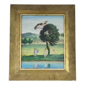 Nymphs Dancing Ladies Painting Blendon Campbell 1872-1969 O/C Listed Artist, Framed