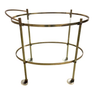 Mid Century Modern Solid Brass Two-Tier Oval Bar Cart Server For Sale