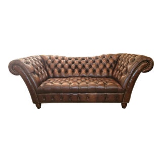1940s English MId Century Reverse Camelback Chesterfield Three Seat Tufted Sofa For Sale