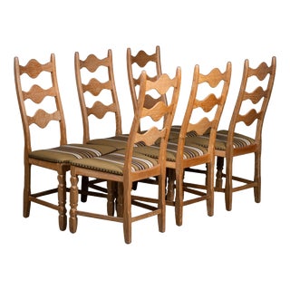 Brutalist Oak Dining Chairs by Henning Kjærnulf, 1960s, Set of 6 For Sale
