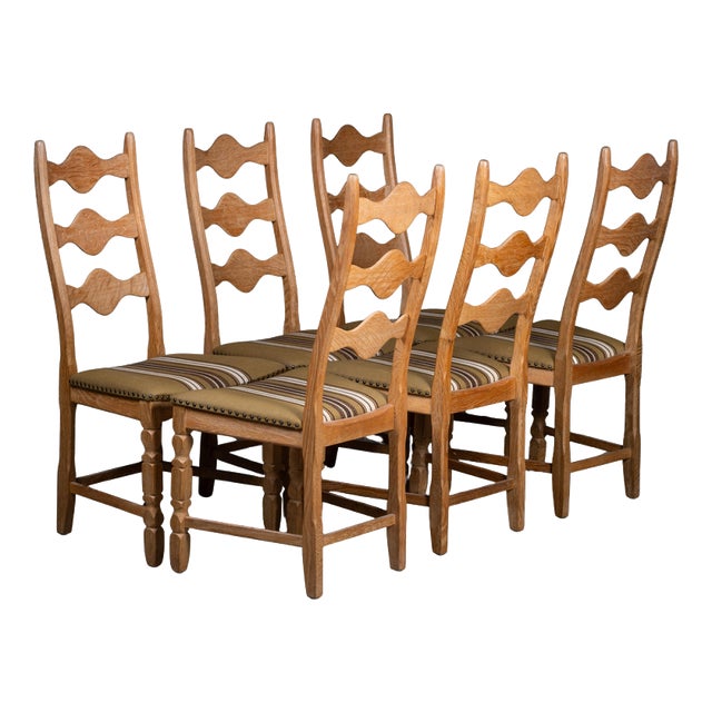 Brutalist Oak Dining Chairs by Henning Kjærnulf, 1960s, Set of 6 For Sale