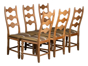 Brutalist Oak Dining Chairs by Henning Kjærnulf, 1960s, Set of 6