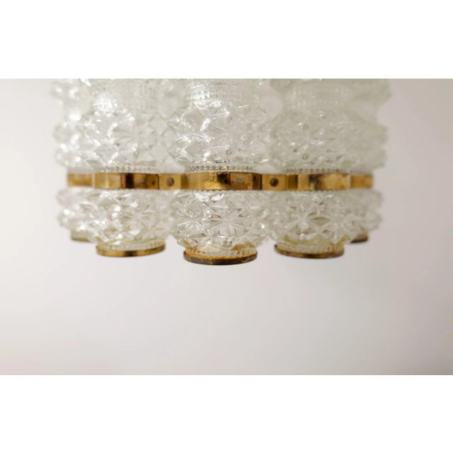 1960s Brass & Crystal Cylinder Chandelier by Tyringe for Orrefors, Sweden For Sale - Image 5 of 11