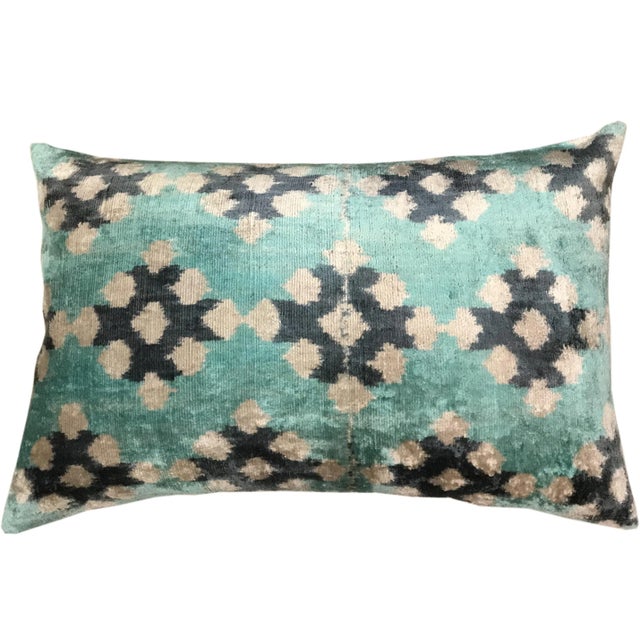 Contemporary Silk Uzbek Ikat Velvet Hand Made Pillow Cushion,16x24 For Sale - Image 3 of 3