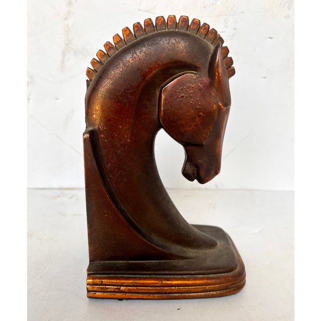 Copper 1930s Art Deco Bronze/Copper Horse Bookends For Sale - Image 8 of 11