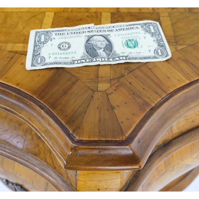 Italian Parquet Burl Wood Bombe Style Compact Entry Chest of Drawers Dresser For Sale - Image 6 of 13