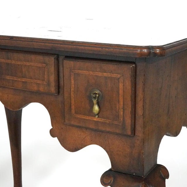 Antique English Queen Anne Carved Mahogany & Satinwood Inlaid Low Boy 18th C For Sale - Image 4 of 18