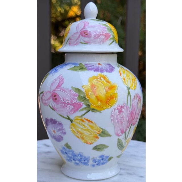 1970s Vintage Made in Japan Floral Motif Ginger Jar For Sale - Image 5 of 8