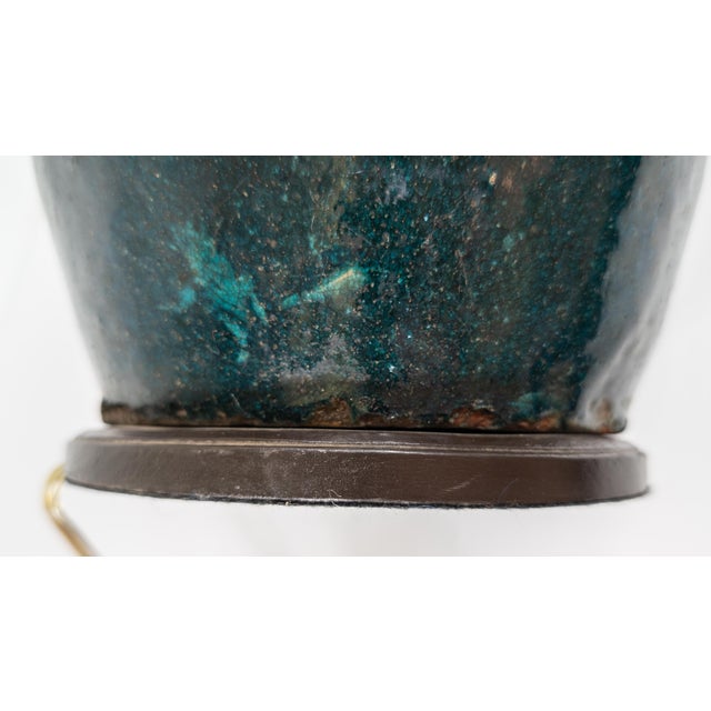 Mid-Century Green and Black Glazed Chinese or Kashan Style Table Lamp For Sale - Image 9 of 9