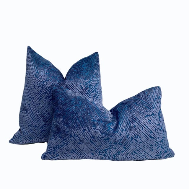 Blue Blue Velvet Animal Print Throw Pillow With Feather Down Insert For Sale - Image 8 of 8