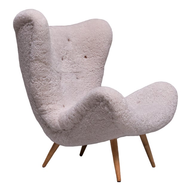Exceptional Organic Swedish Modern Easy Chair in Sheepskin and Beech, 1940s For Sale