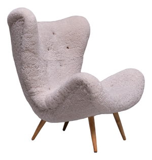 Exceptional Organic Swedish Modern Easy Chair in Sheepskin and Beech, 1940s